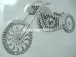 Hotfix Strass Bügelbild Chopper Bike Silber Schwarz 120510