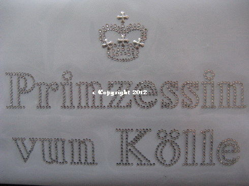 Strass Bügelbild Prinzessin vun Kölle – Karneval Hotfix Motiv (21 × 13 cm