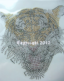 Strass Metallstuds Bügelbild Katze Tiger fauchend 2 120307