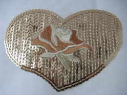 Applikation Hotfix Patch Herz mit Rose in Gold mit Pailetten