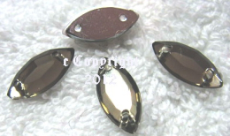 15 Strasssteine zum aufnähen Auge ca. 7 x 15 mm Rauchquarz