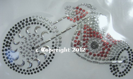Hotfix Strass Bügelbild Chopper Bike Schwarz/Silber/Rot 120510