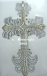 Hotfix Bügelbild Strass edles Kreuz Crystal-Gold 121013