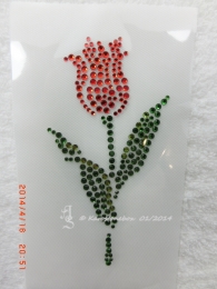 Strass Bügelbild Blüte Blume Tulpe Rot Peridot + Emerald 140221