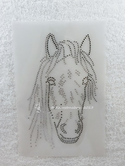 Bügelbild Strass Pferdekopf Reiten Black Diamond u.Crystal. 140322