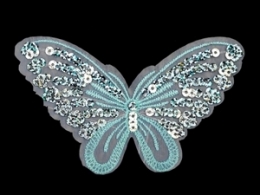 Applikation Hotfix Patch zarter Schmetterling Hellblau mit Pailetten
