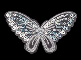 Applikation Hotfix Patch zarter Schmetterling Weiß mit Pailetten