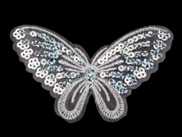 Applikation Hotfix Patch zarter Schmetterling Weiß mit Pailetten