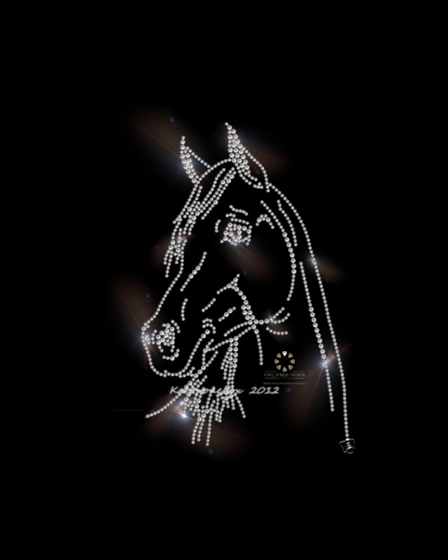 Strass Bügelbild Pferdekopf „TOLLER“ – Hotfix Applikation Crystal ca. 18 × 22 cm