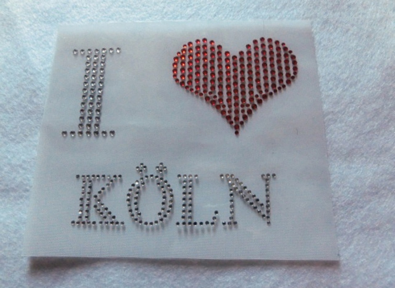 Strass Bügelbild I Love Köln – Karneval Hotfix Motiv (12 × 10 cm)