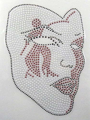 Strass Bügelbild Maske – Fasching Karneval Weiß-Rot mit Metallstuds