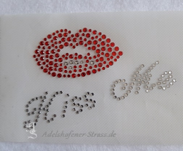 Hotfix Strass Bügelbild Strassbild Strass Mund mit Kiss me 200630
