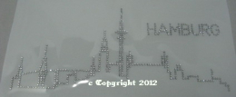Hotfix Bügelbild Strass Skyline Hamburg groß 120224
