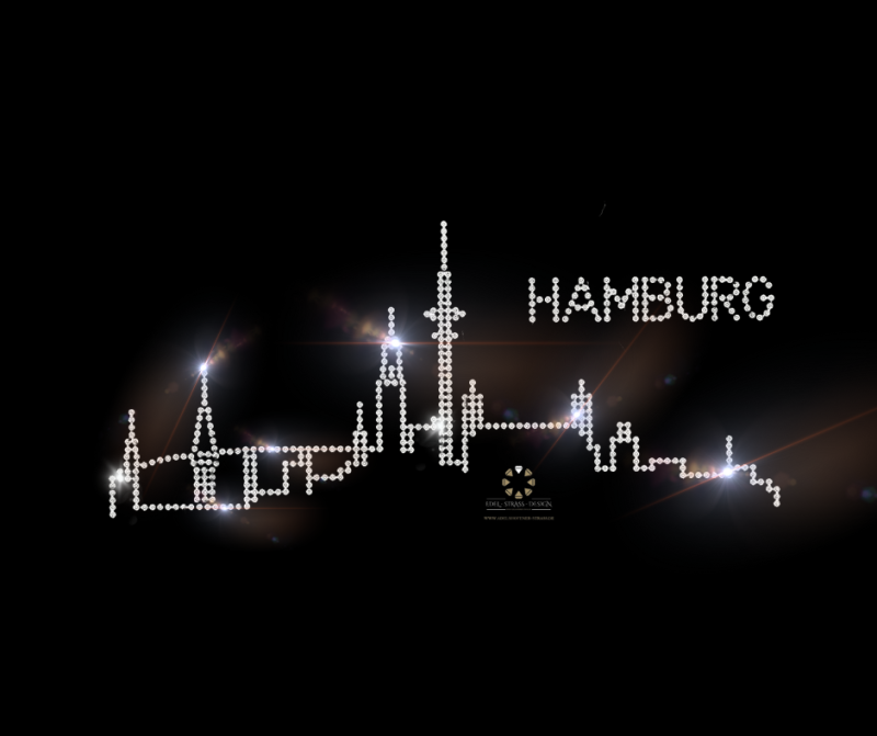 Strass Bügelbild Skyline Hamburg groß 120224 Crystal Applikation Strassbild