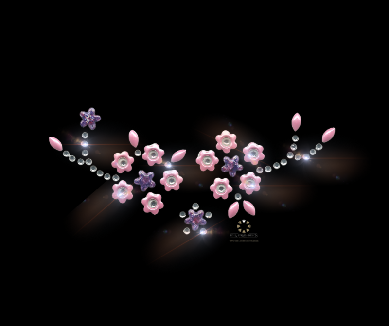 Strassmotiv Blüten-Ranke rosa – Hotfix Bügelbild