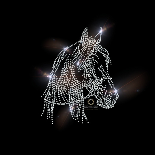 Strass Bügelbild Pferdekopf mit Halfter – Hotfix Applikation Crystal