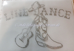 Strass Bügelbild Line Dance Gitarre Stiefel 130504