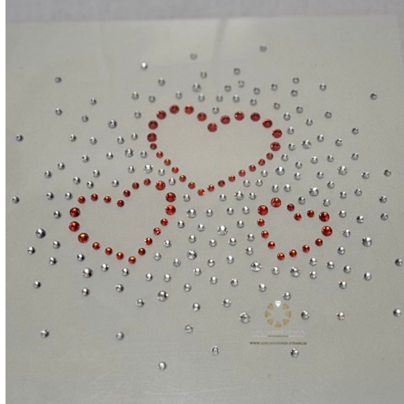 Strass Bügelbild 3 Herzen – Hotfix Applikation Crystal / Rot Crystal