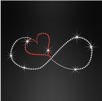Strass Applikation Unendlichkeitszeichen mit Herz – Crystal / Rot – 251228