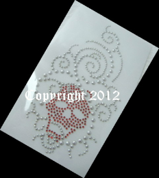 Hotfix Strass Bügelbild Totenkopf Silber gehämmert Rot 120527