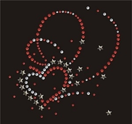 Strass Bügelbild Herz Strass Ornament mit Sternen 090511-07dc