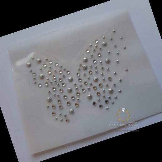 Strass Bügelbild Schmetterling Gold oder Silber – Hotfix Applikation zum Aufbügeln 131001