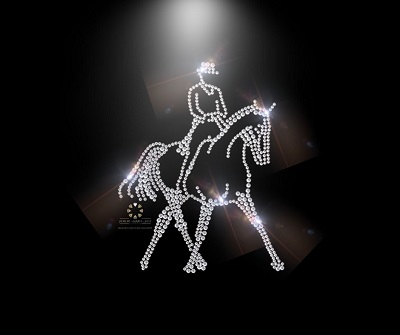 Hotfix Strass Bügelbild Pferd Reiter Dressur Traversale Crystal 110930 rechts Applikation