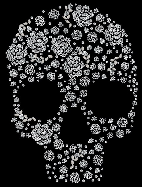 Strass Bügelbild Totenkopf mit Rosen 130109 – großes Skull Motiv 22 x 30 cm