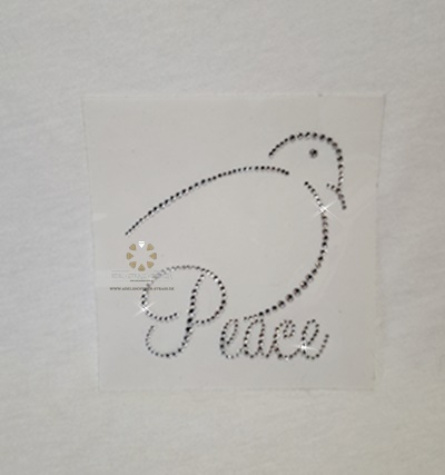 Strass Bügelbild Taube mit Schrift Peace Crystal 260511