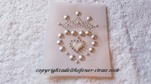 Strass Bügelbild Herz mit Krone Silber – Hotfix Applikation ca. 6,3 × 4,6 cm