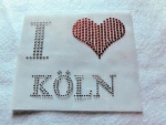 Strass Bügelbild I Love Köln – Karneval Hotfix Motiv (12 × 10 cm)
