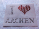 Strass Bügelbild I Love Aachen 110912 Applikation Strassbild