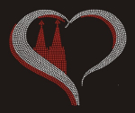 Strass Bügelbild Herz für Köln – Dom Motiv Karneval Hotfix (20 × 17 cm)
