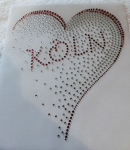 Strass Bügelbild Köln Schriftzug mit Herz – Karneval Hotfix Motiv (19 × 17 cm)