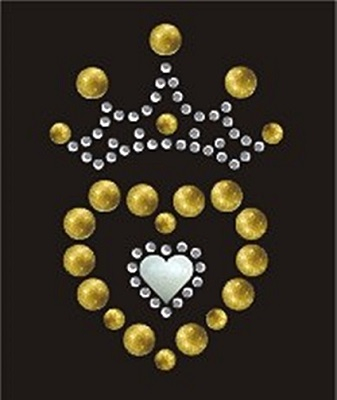 Strass Bügelbild Herz mit Krone Gold – Hotfix Applikation ca. 6,3 × 4,6 cm