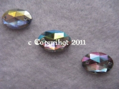 15 Aufnähsteine Aufnähstrass Oval ca. 12 x 8 mm AB Crystal