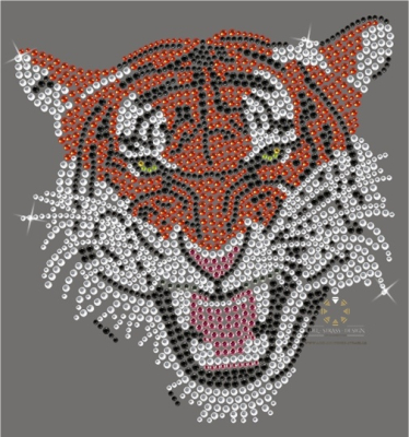 Hotfix XXL Strass Bügelbild Fauchender Tiger 130422-11sc Applikation Strassmotiv