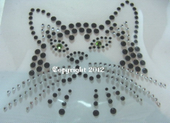 Strass Bügelbild Katze Katzenkopf Kater Schwarz Crystal 121222