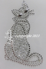 Hotfix Strass Bügelbild Appliklation süßes Strass Kätzchen Katze Silber 130809