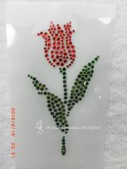 Strass Bügelbild Blüte Blume Tulpe Rot Peridot + Emerald 140221