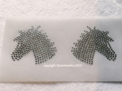 Hotfix Strass Bügelbild Pferd 2-Pferdekoepfe 160313 Fliegenhaube