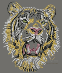 Hotfix-Strass-Bügelbild-Motiv-Applikation-Strassbild-Tiger- Tigerkopf-Gold 130422