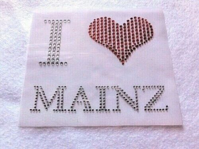 Strass Bügelbild I Love Mainz 110912 Applikation Strassbild