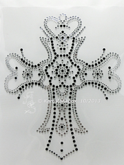 Bügelbild Strass aufwändiges Kreuz Crystal + Schwarz 120223