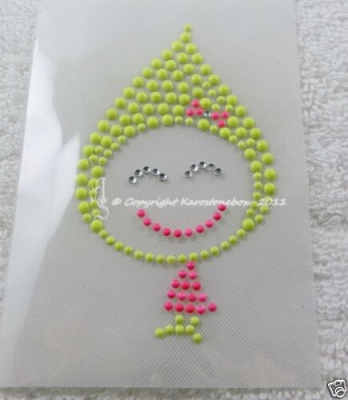 Hotfix Bügelbild Mädchen lächelnd Neon Gelb Pink 20102631 Applikation Strassmotiv Kinder