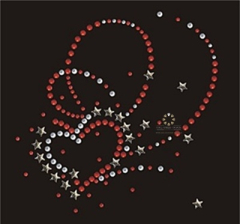 Strass Bügelbild Herz Strass Ornament mit Sternen 090511-07dc