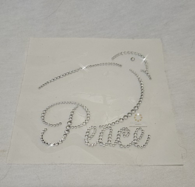 Strass Bügelbild Taube mit Schrift Peace Crystal 260511